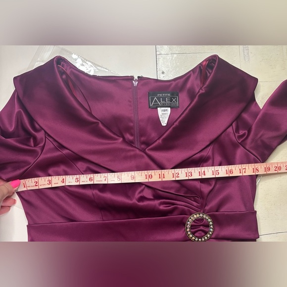 Alex Evenings Wine Satin Rhinestone Neck Mother Of The Bride Dress Size 12P - Picture 6 of 8